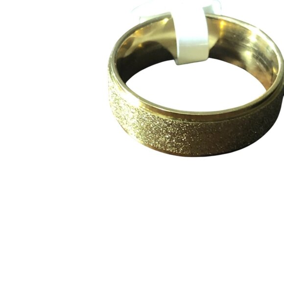 Matte Gold Stainless Steel Ring Unisex With Subtle Glitter Finish Comfortable Fi - Picture 1 of 5